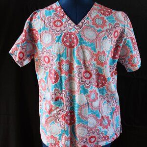 Med Couture Women's V-Neck Floral Medical Scrub Top Size XS